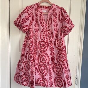 Avara size medium pink with red embroidary- great Spring dress
